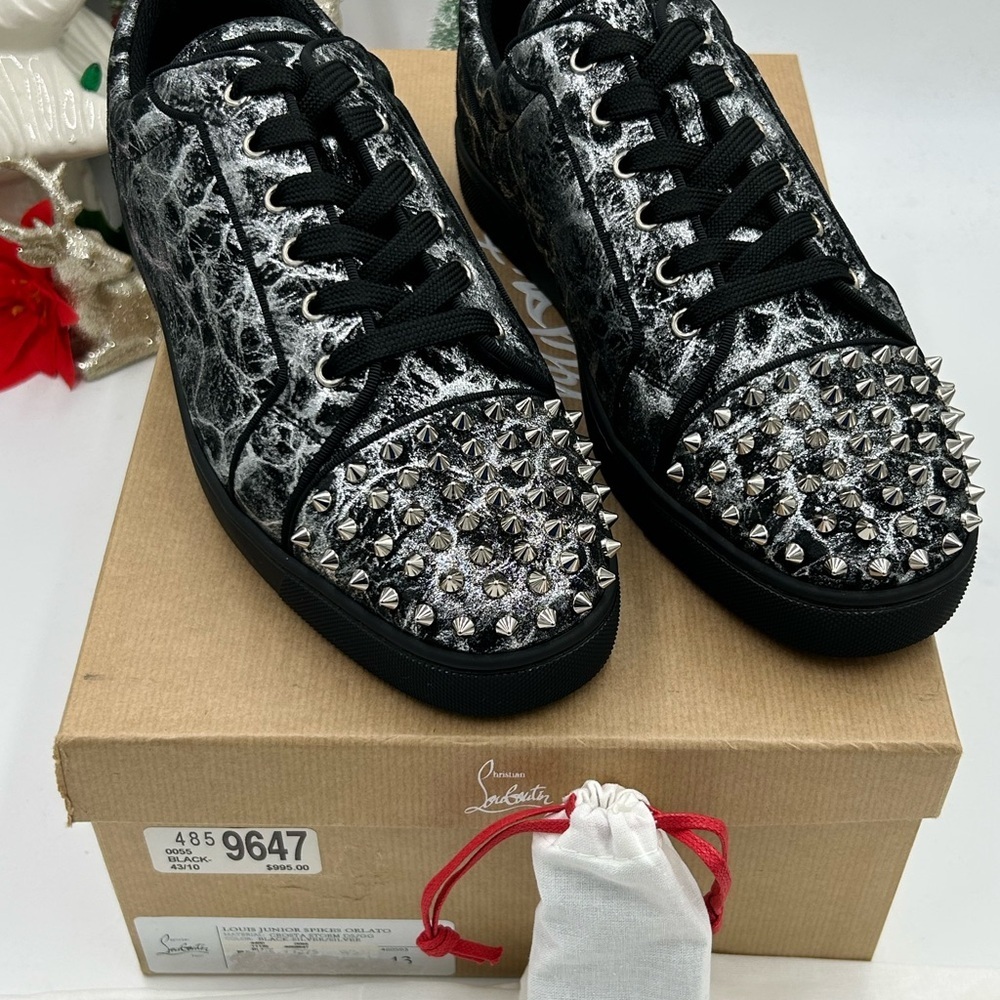 Men's Christian Louboutin, Louis Jr black storm print leather size 43 made Italy